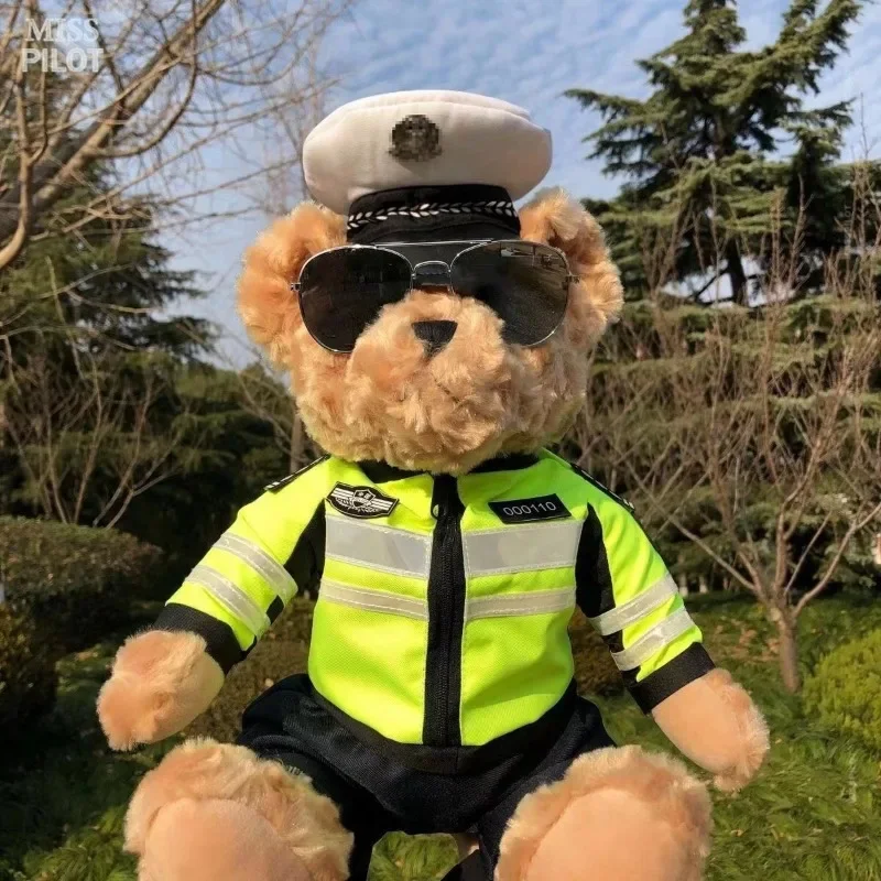 Police Little Bear Doll Doll Traffic Police Bear Motorcycle Iron Riding Little Plush Toys Teddy Cartoon