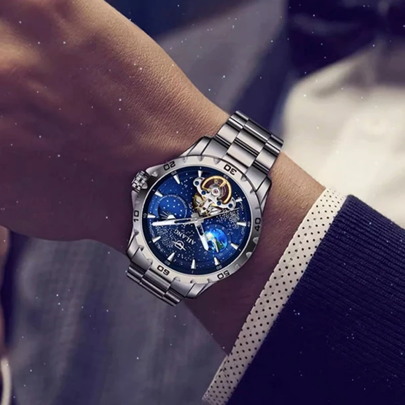 Mens es Top Luxury Waterproof Tourbillon for Man Skeleton Automatic Moon Phase Luminous Clock_voghion.com