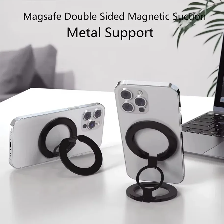 360° Rotating Foldable Dual Magnetic Phone Holder Stand For MagSafe Mount Portable Desktop Car Use For iPhone 12/13/14/15/16/17