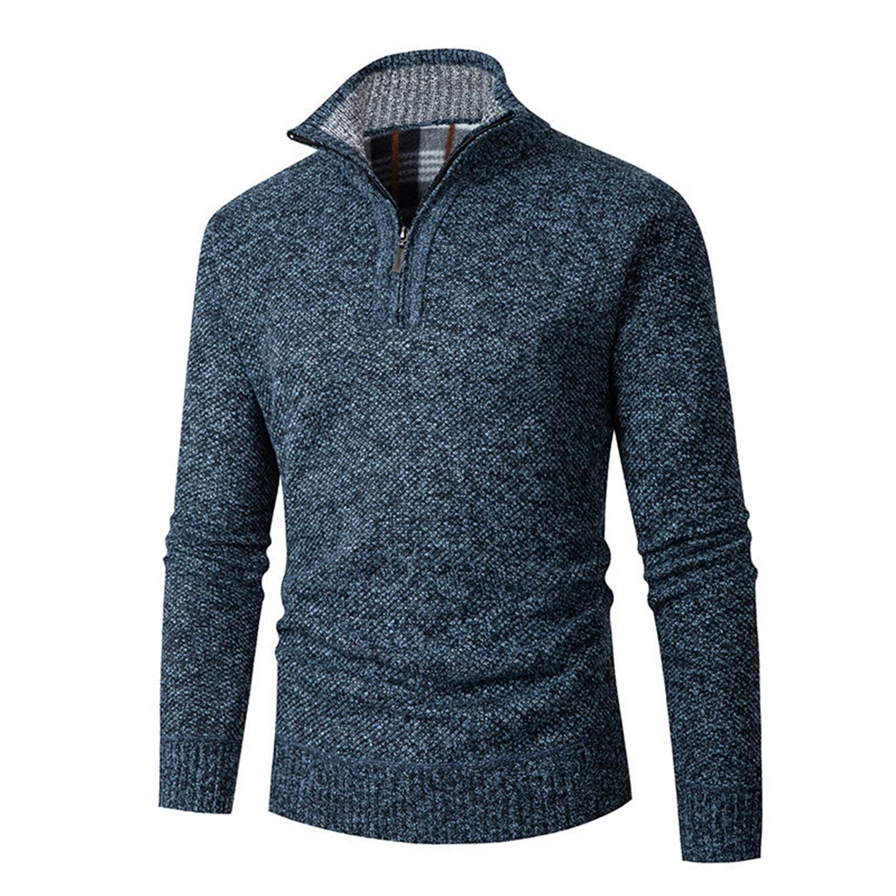 Stylish Men's Knitted Sweater Fleece 1/4 Zip Jumper Knitwear Stand Collar Solid Slim Pullovers Winter Warm Tops Man Clothes man pullover sweater mens clothing mans sweaters jumper man solid plus velvet thick warm winter knitted pullovers korean clothes