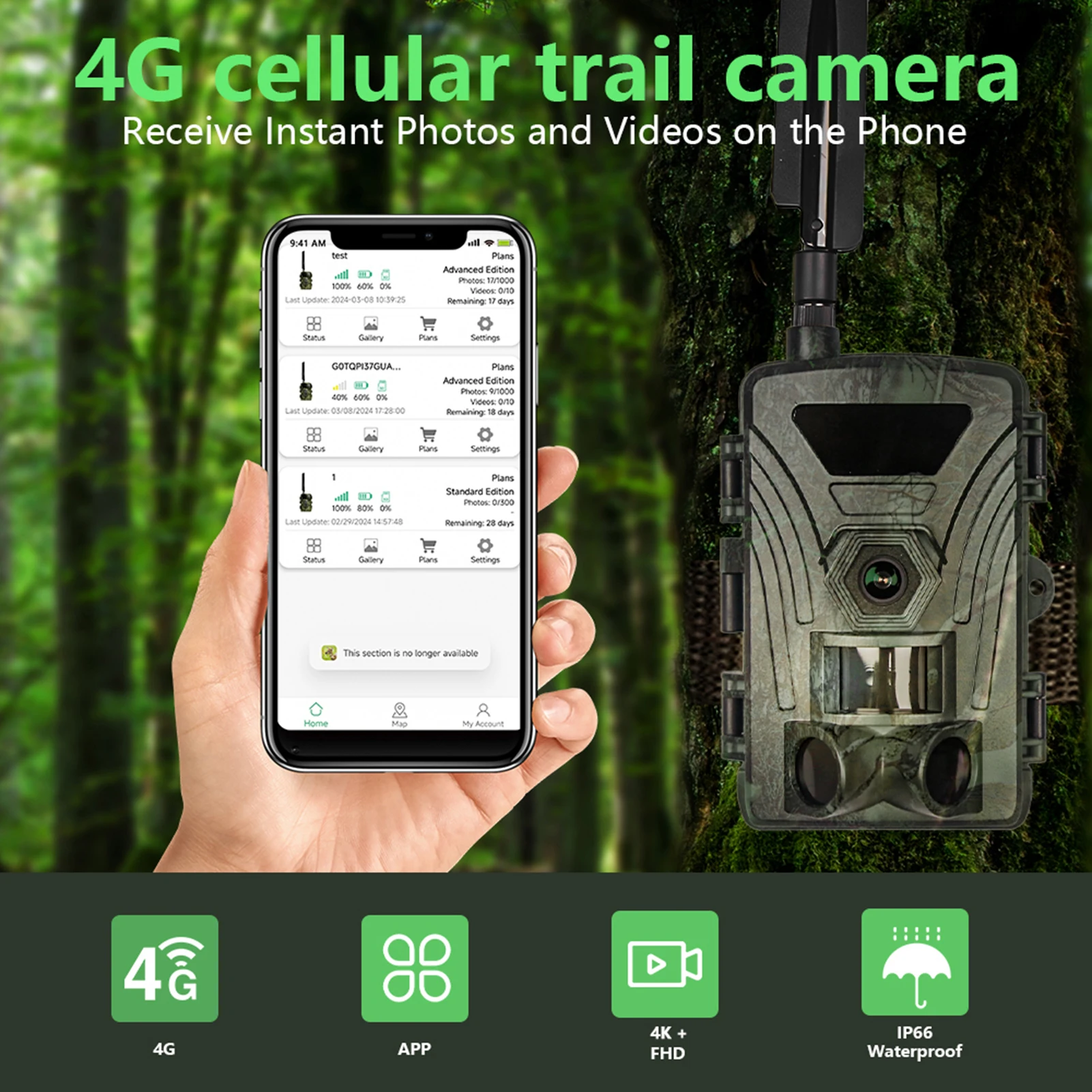 4G Trail Camera 4K Hunting Camera with SIM Card 60MP Photos Fast Trigger Wildlife Infrared Night Vision hunting trail camera trail camera