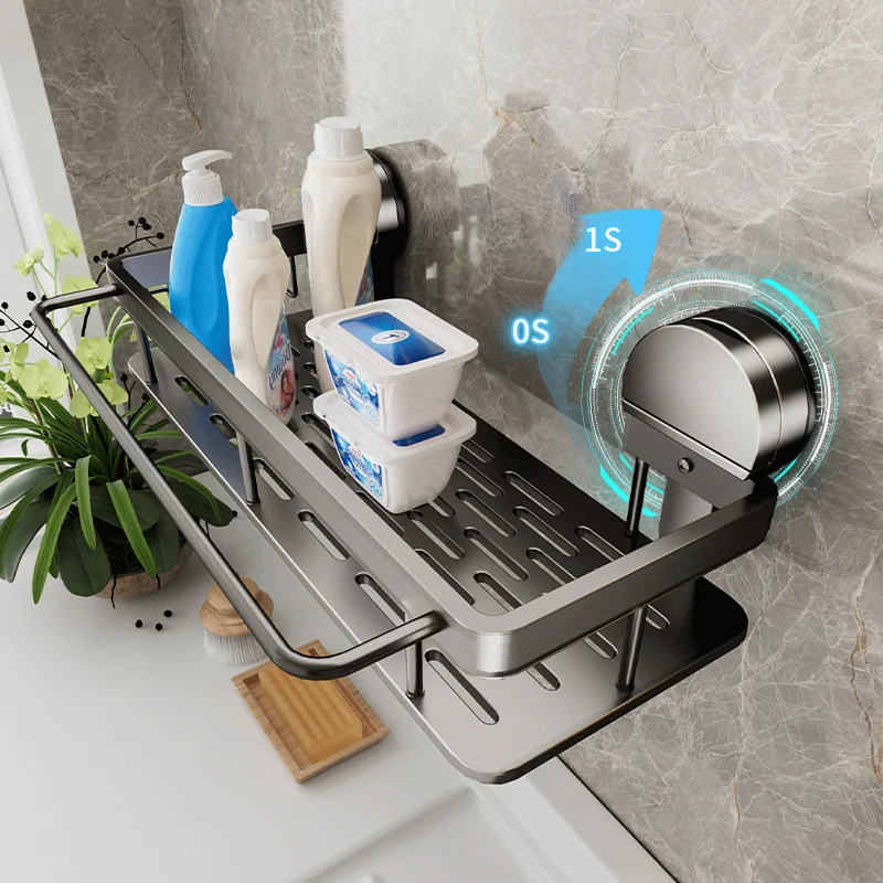 Bathroom Suction Cup Shelf Organizer No Drill Wall Mount Towel Rack Hooks Shampoo Holder Storage Rack Towel Rack Bathroom Storage Shelf Storage Shelf Shampoo Rack Shampoo Holder