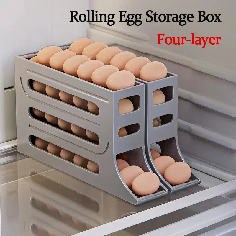 Kitchen Refrigerator Egg Storage Box 4 Tier Automatic Rolling Egg Holder Dispenser Large Capacity Dispenser Fridge Organizer For Egg Storage Box