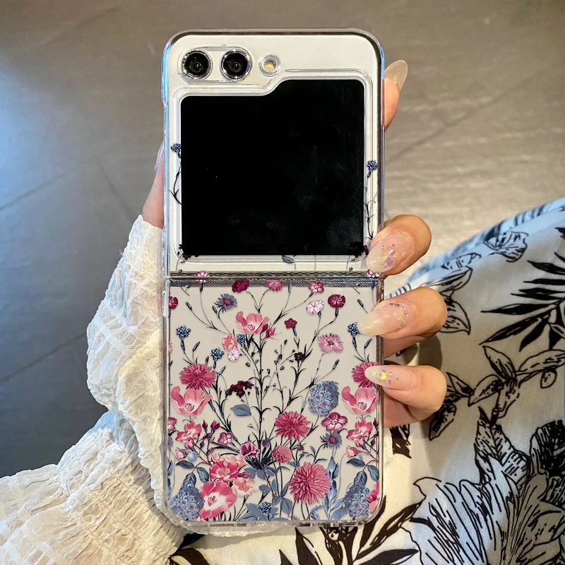 Purple Floral Transparent Folding Phone Case Cover