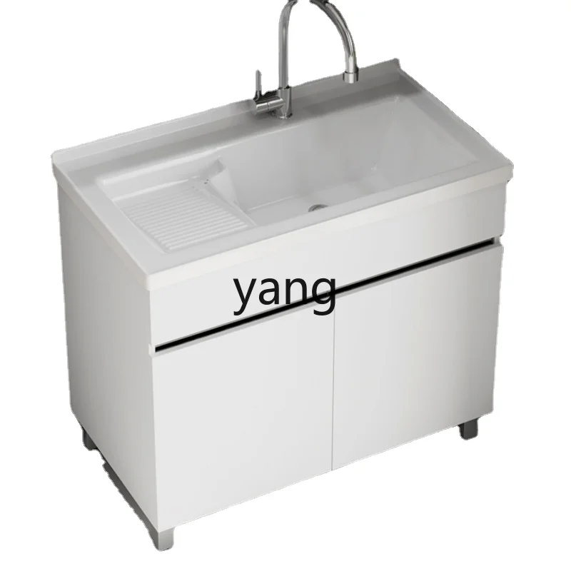 

LMM Ceramic Wash Wardrobe Stainless Steel Balcony Laundry Tub with Washboard Hand Washing Washbasin