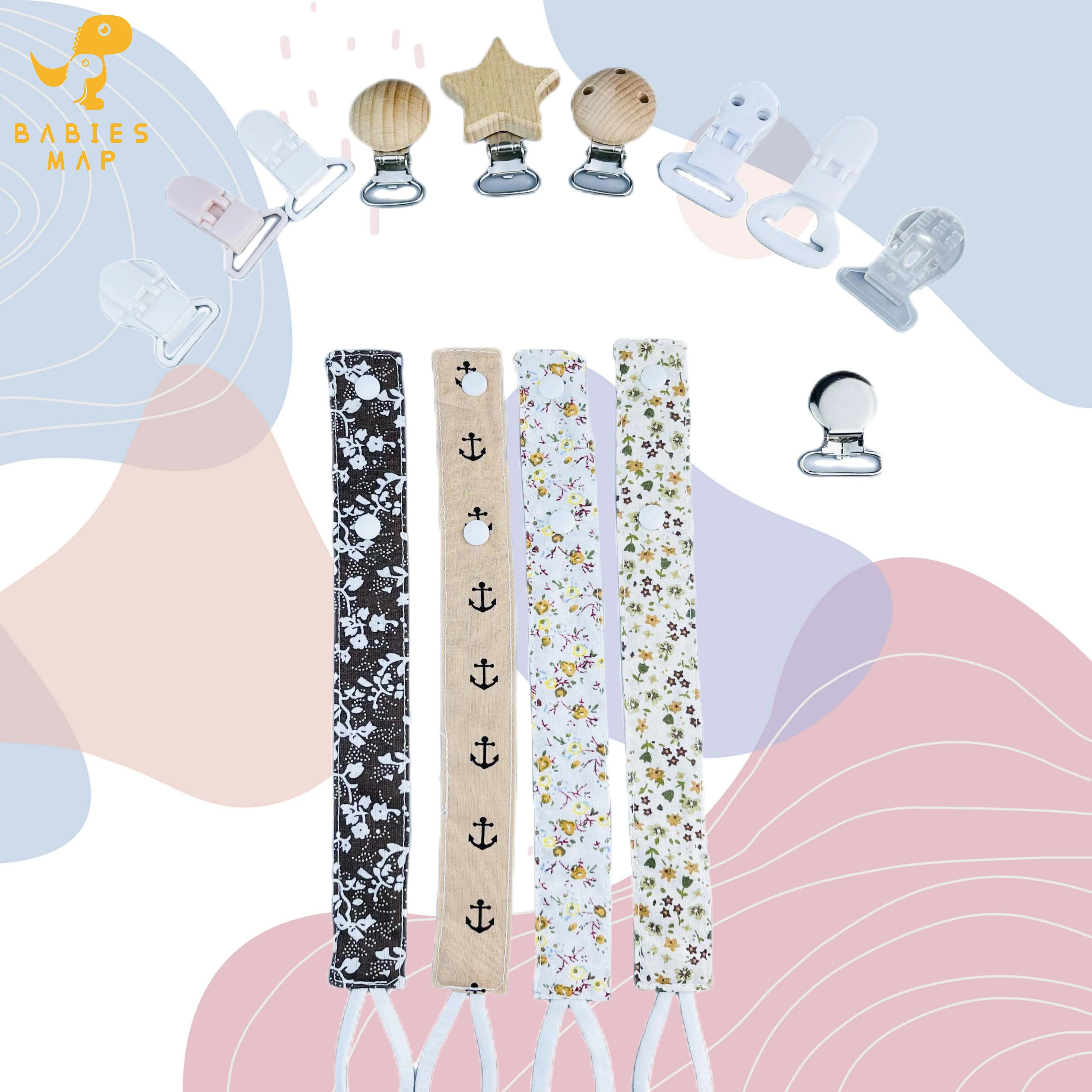 

New Babies Map Cotton Baby Ppacifier Clip Chain Cute Wooden Pacifier Clip