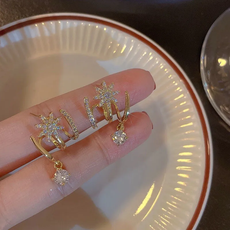 Micro Sparkling Zircon Stars Shape Stud Earrings for Women Trendy Temperament Earring Party Jewelry