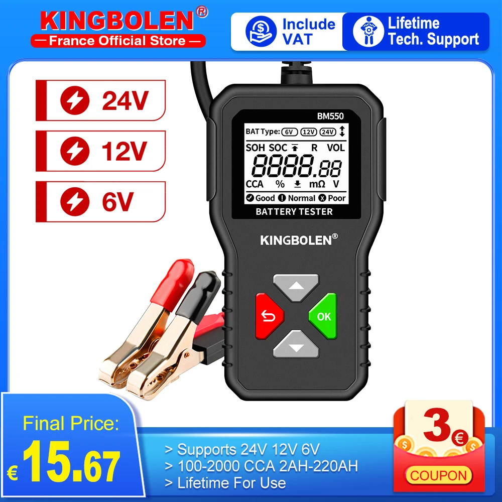 Kingbole BM550 Auto Batterij Tester 24V 12V 6V 100 2000 Cca 2 220Ah