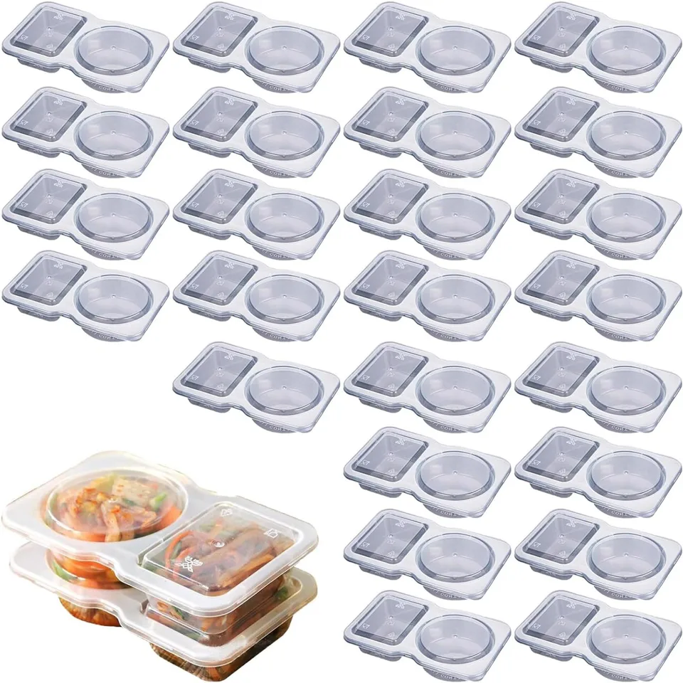20 Contenitori Per Condimenti A Doppio Scomparto 130 Ml – Con Coperchio, Portatili E Riutilizzabili, Ideali Per Salse, Snack E Campioni - 2