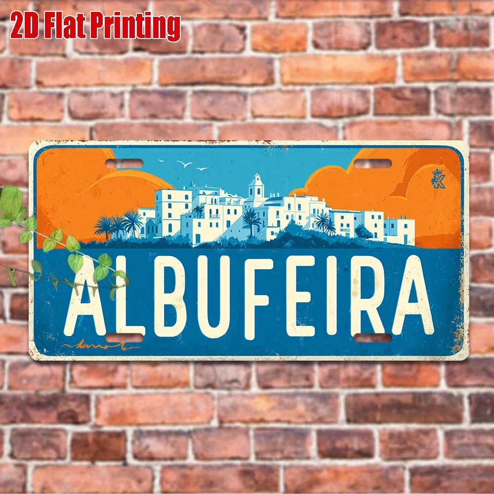 2D 플랫, [], 2D 플랫 프린팅, 1개, 빈티지 금속 사인, 장, 야외 벽 예술(29.97cm * 14.99cm), ALBUFEIRA Alu