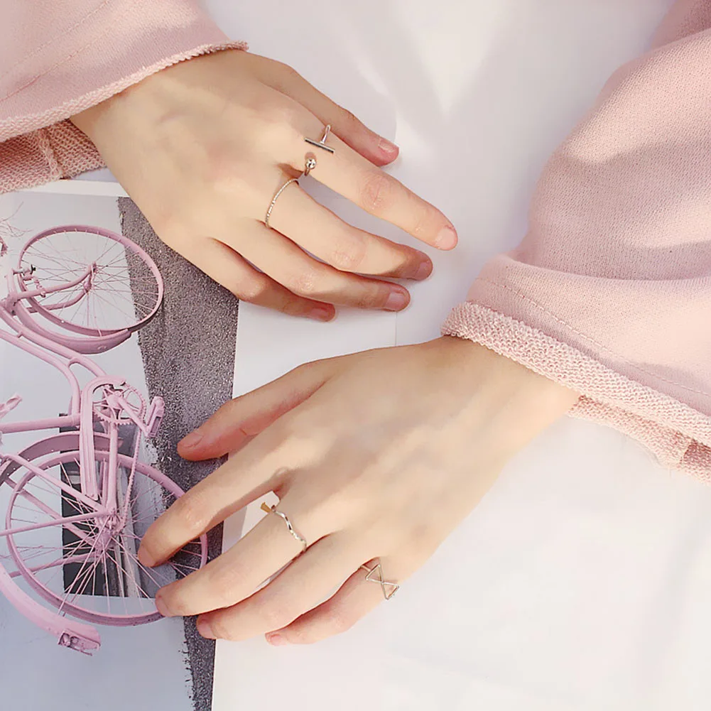 Alloy Geometry Plating Stackable Rings Set for Unisex