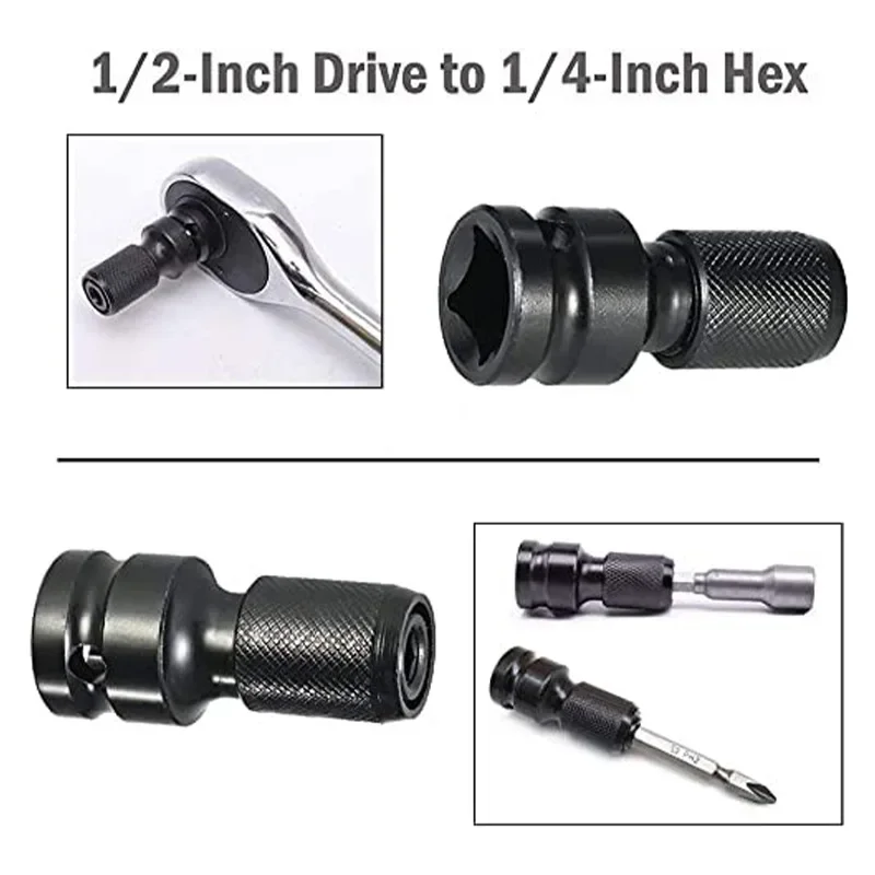 Meikela 1PCS 1/2 inch square drive to 1/4 inch hex socket adapter converter Chuck adapter for impact air and electric wrench 2