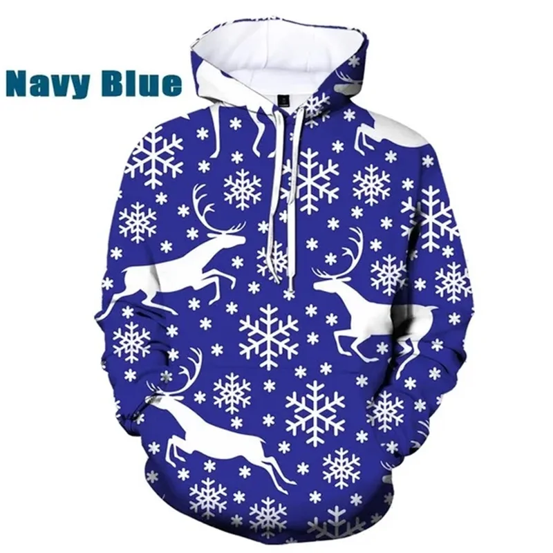 thumbnail image 1 of Sudadera con capucha con estampado de copos de nieve y renos de Feliz Navidad para hombres y mujeres, sudadera con capucha holgada de gran tamaño con estampado 3D para hombres, 1 of 4