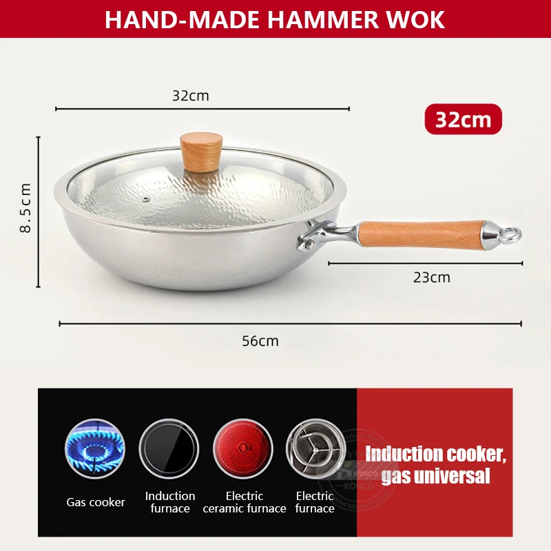  LHLLHL Wok - Sartén antiadherente de acero inoxidable 304 menos  humo, multifunción para el hogar, olla de inducción a gas para sartén wok :  Hogar y Cocina