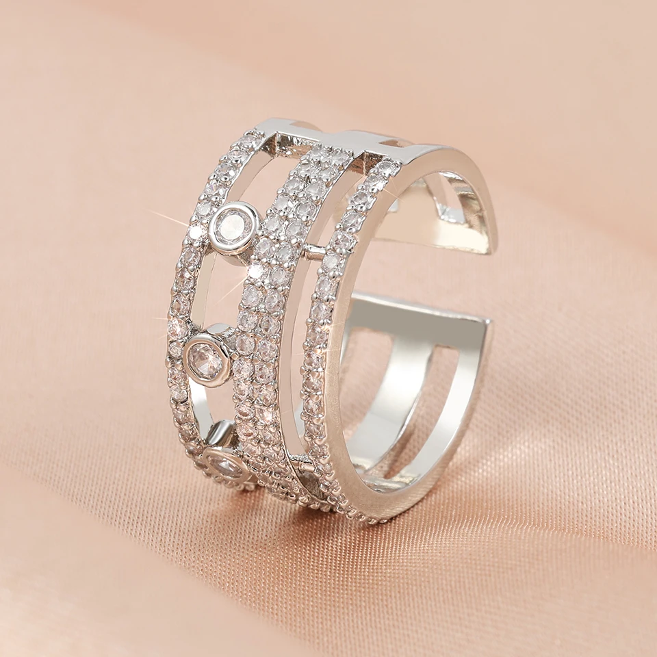 Fashion Hollow Three-layer Cubic Zirconia Rings Fo...