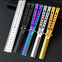 Foldable Comb Stainless Steel Practice Training Butterfly Knife Comb Beard Moustache Brushe Salon Hairdressing Styling black new 1