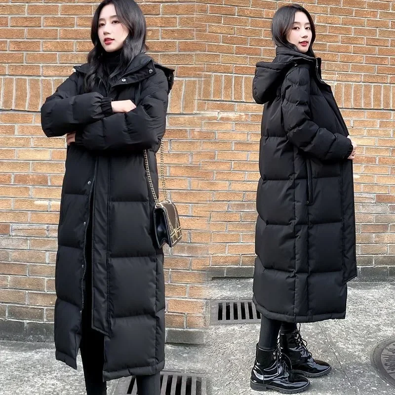 2024 New Women Down Jacket Winter Coat Female Long Parkas Loose Large Size Thick Warm Outwear Fashion Simplicity Hooded Overcoat