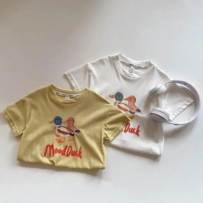 

Children Cartoon Ducks Short Sleeves T-shirt 2024 Summer New Loose Cotton Boy Tees Cute Girl Casual Tops Baby Fashion Tshirts