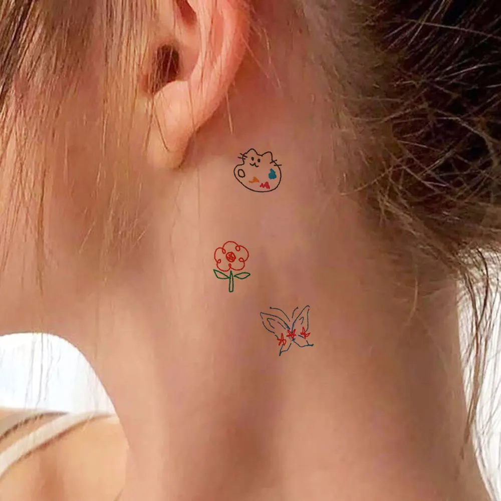 Flower Tattoo with Ear Piercing Style