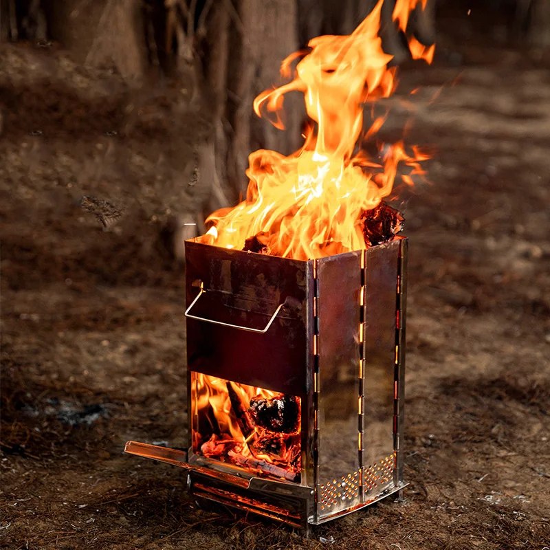 Estufa plegable, equipo de Camping, calefactor de madera de fuego