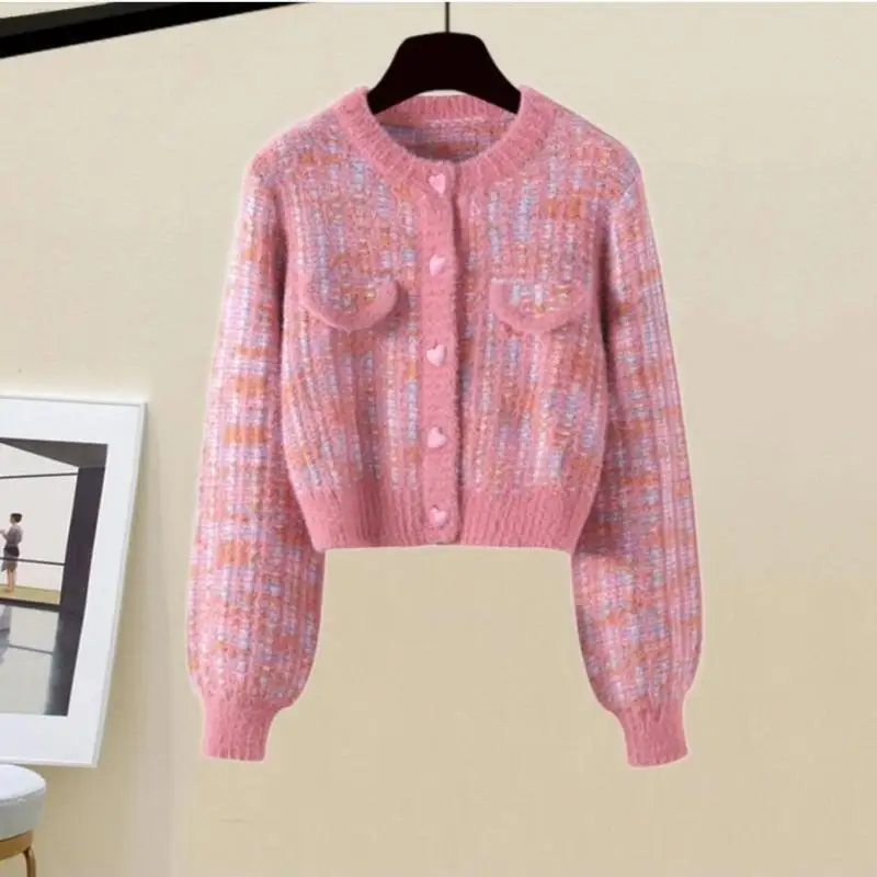 Fashion Elegant Outfits Spring Autumn Small Fragrance Short Cardigan Sweater Chenille Wide Leg Pants Two Piece Set For Women