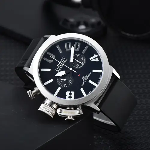U-BOAT Men's Quartz Chronograph Watch 44mm Stainless Steel Case Silicone Band 1001M Waterproof - Image 8