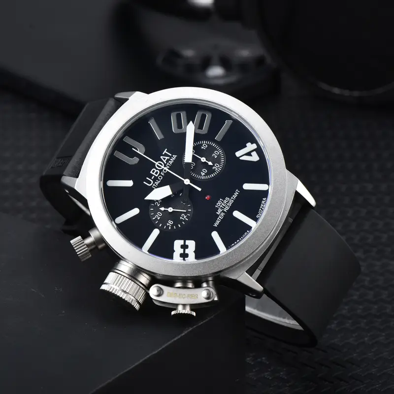 U-BOAT Men's Quartz Chronograph Watch 44mm Stainless Steel Case Silicone Band 1001M Waterproof - Image 8