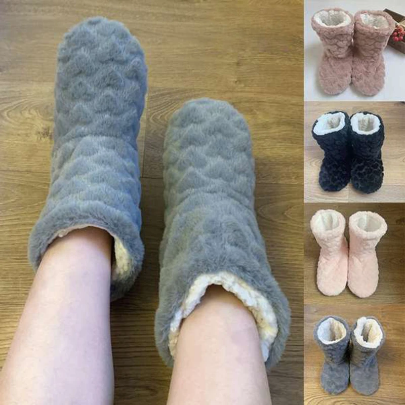 

0110 Winter Women Slippers Shoes Winter Couple Floor Socks Adult Non-Slip Thickening Velvet Indoor Dance High-Tube Slippers