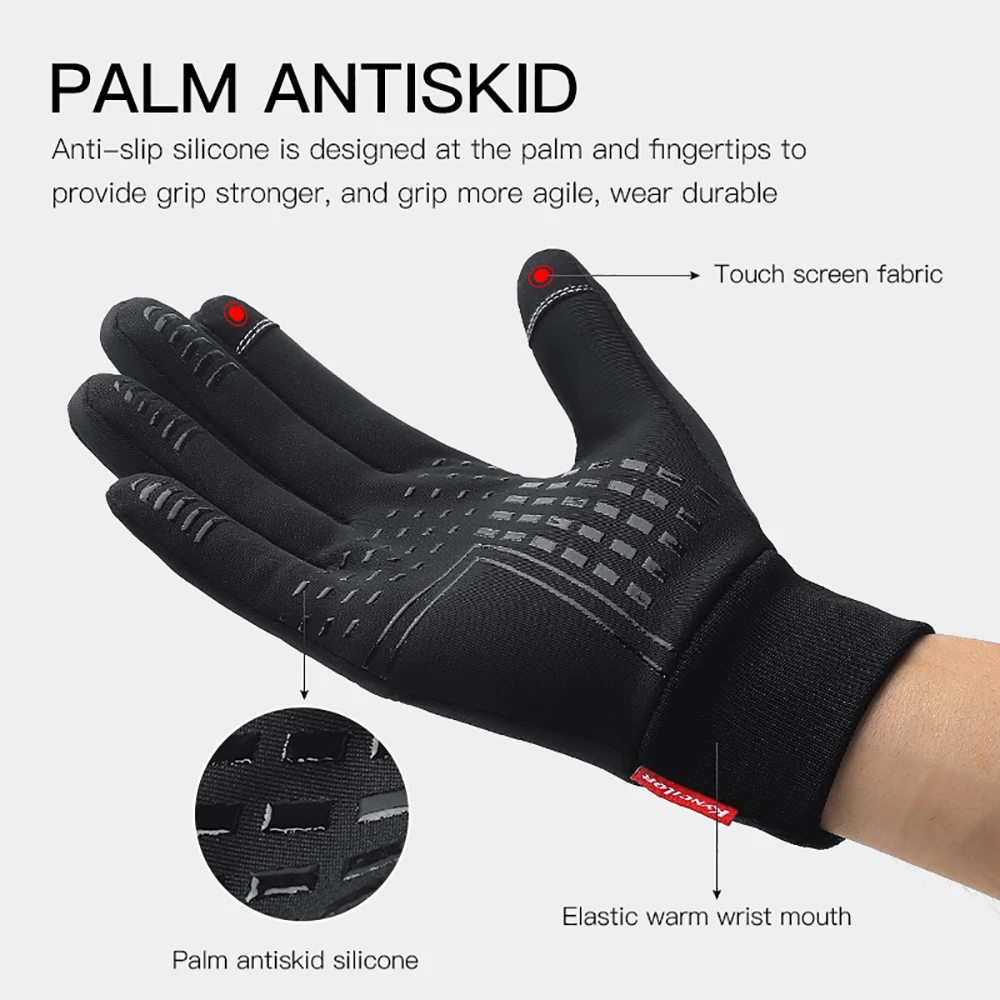 Winter MTB Cycling Gloves Leather Wear Resistant Warm Plush Insulation Snowmobile Motorbike Gloves Men Black for Work Hiking 5