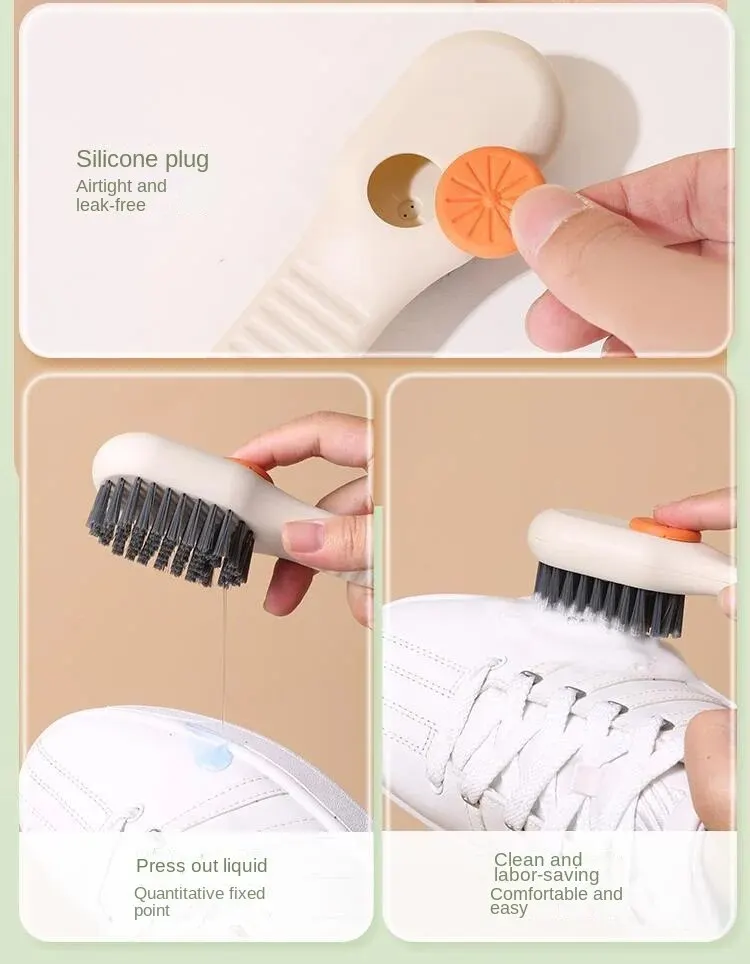 Multifunctional Liquid Discharge Shoe Brush Manual Press Type Cleaning Shoe Brush Soft Fur Clothing Cleaning Long Handl shoe brush