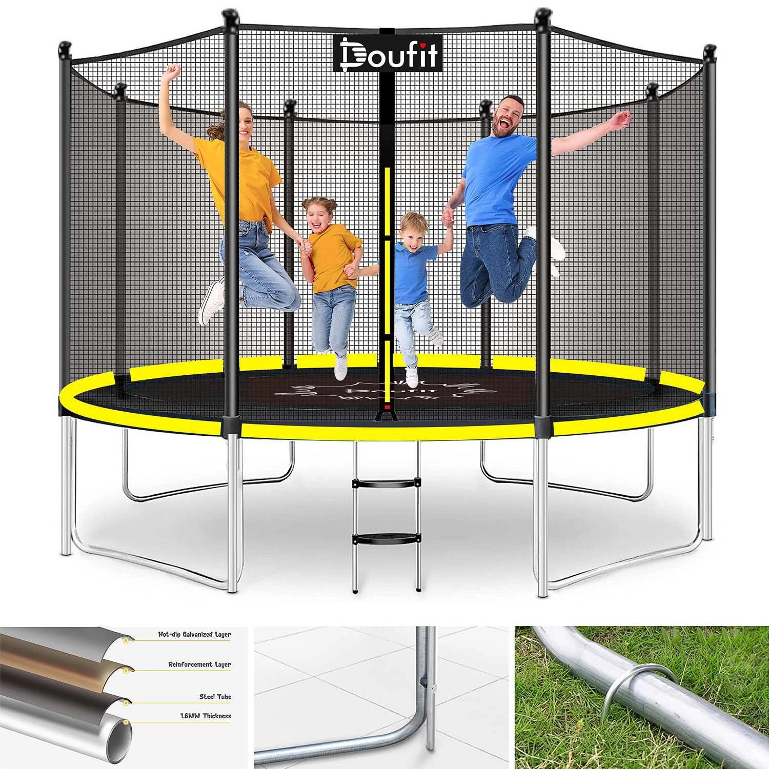 Geografía Inmundicia sufrir Doufit 12FT Trampoline Kids 450Lbs Enclosure Net Ladders ASTM Approved  Outdoor Recreational Heavy Duty Trampolines Wind Stakes| | - AliExpress