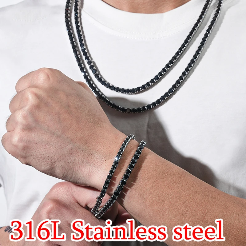 4-5mm Men Women Moissanite Tennis Chain Rose Yellow Moissanite Tennis Bracelet Stainless steel Tennis Chain For Women Men