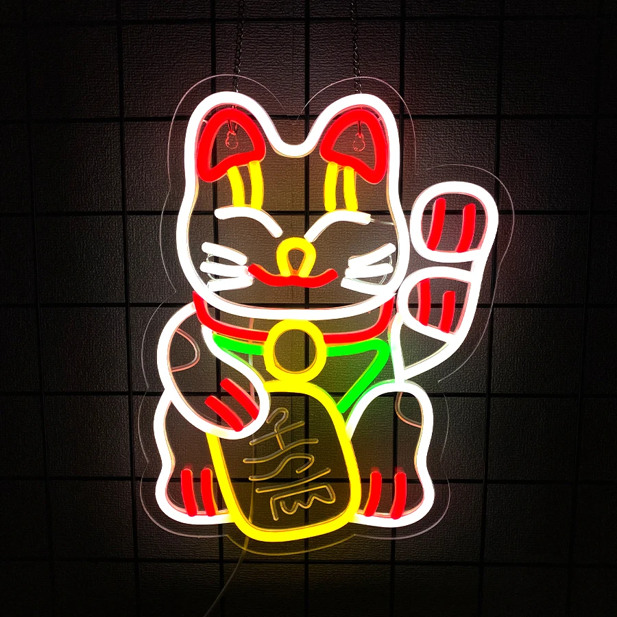 애니메이션 LED 네온사인, 3D 조각 행운의 고양이 아이콘, 침실, 가정, 게임룸, 클럽 및 장난감 가게의 예술 장식에 적합합니다.