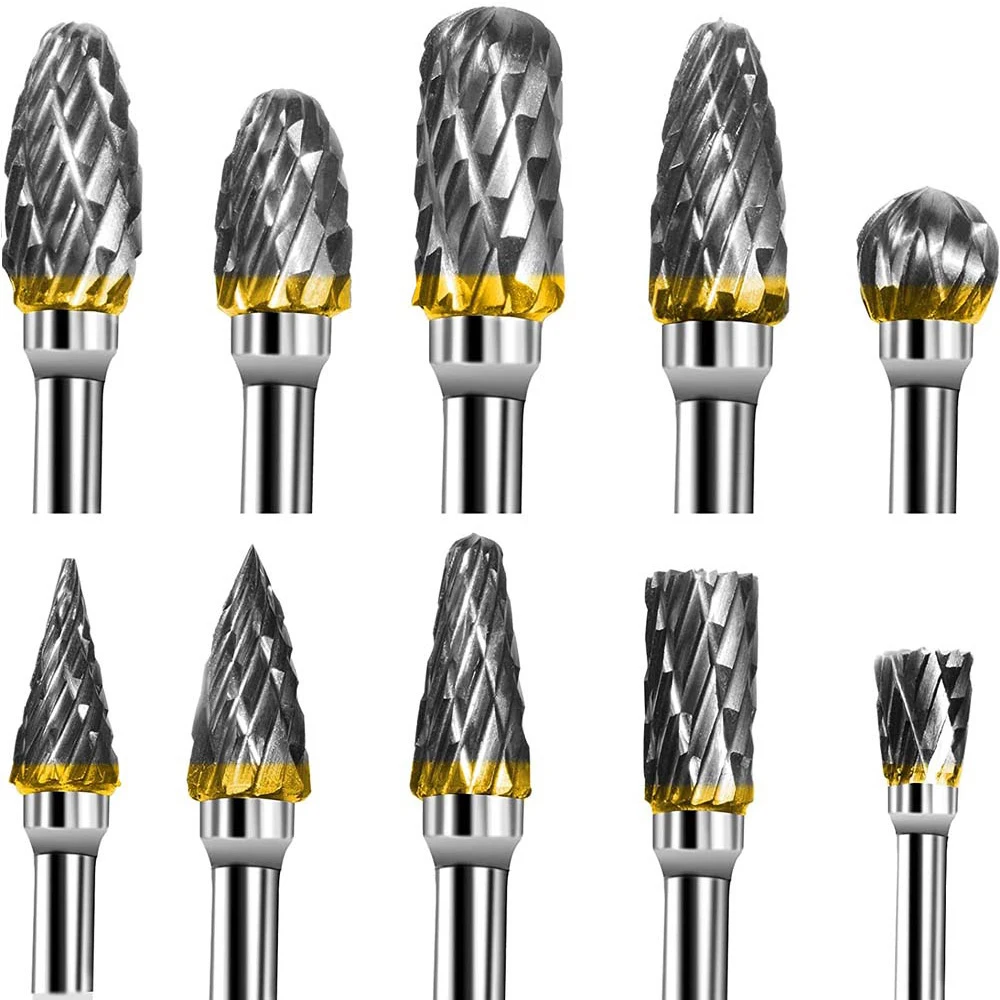 Tungsten Carbide Rotary Burr Set 10pcs Carving Burr Bits with 3mm Shank 6mm Bit for Wood & Stone Carving, Steel Metal Working mounted grinding wheel kit with mandrel 2 35mm 3mm grinding stone abrasive wheels for dremel rotary tool wood carving engravi