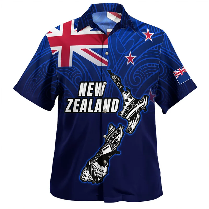 

New Zealand Hawaiian Shirts For Men Trendy Polynesian 3d Printed Blouse Tops Casual Short Sleeves Loose Lapel Button Shirt