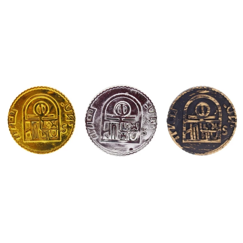 

77HC Pirate Gold Coins Halloween Faux Gold Plastic Home Christmas Decoration Kids Party Game Supplies,Pack of 100