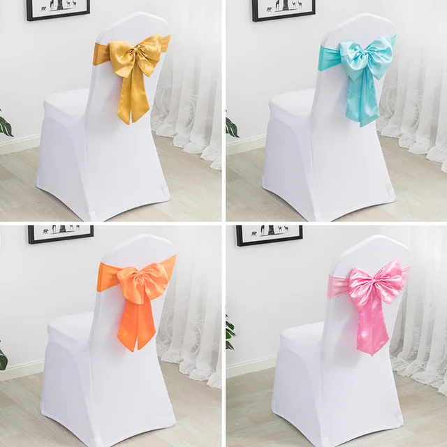 100pcs/Lot Double Bow Ribbon Tie-free Chair Back Flower For Wedding Events Party Decoration Polyester Chair Sashes