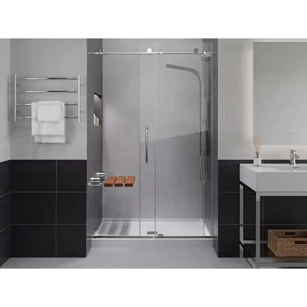Teak Wood Wall Mounted Folding Shower Seat Non-Slip Brushed Nickel SSP-D-7 Rust-Resistant Aluminum 390lb Capacity ADA Compliant 3