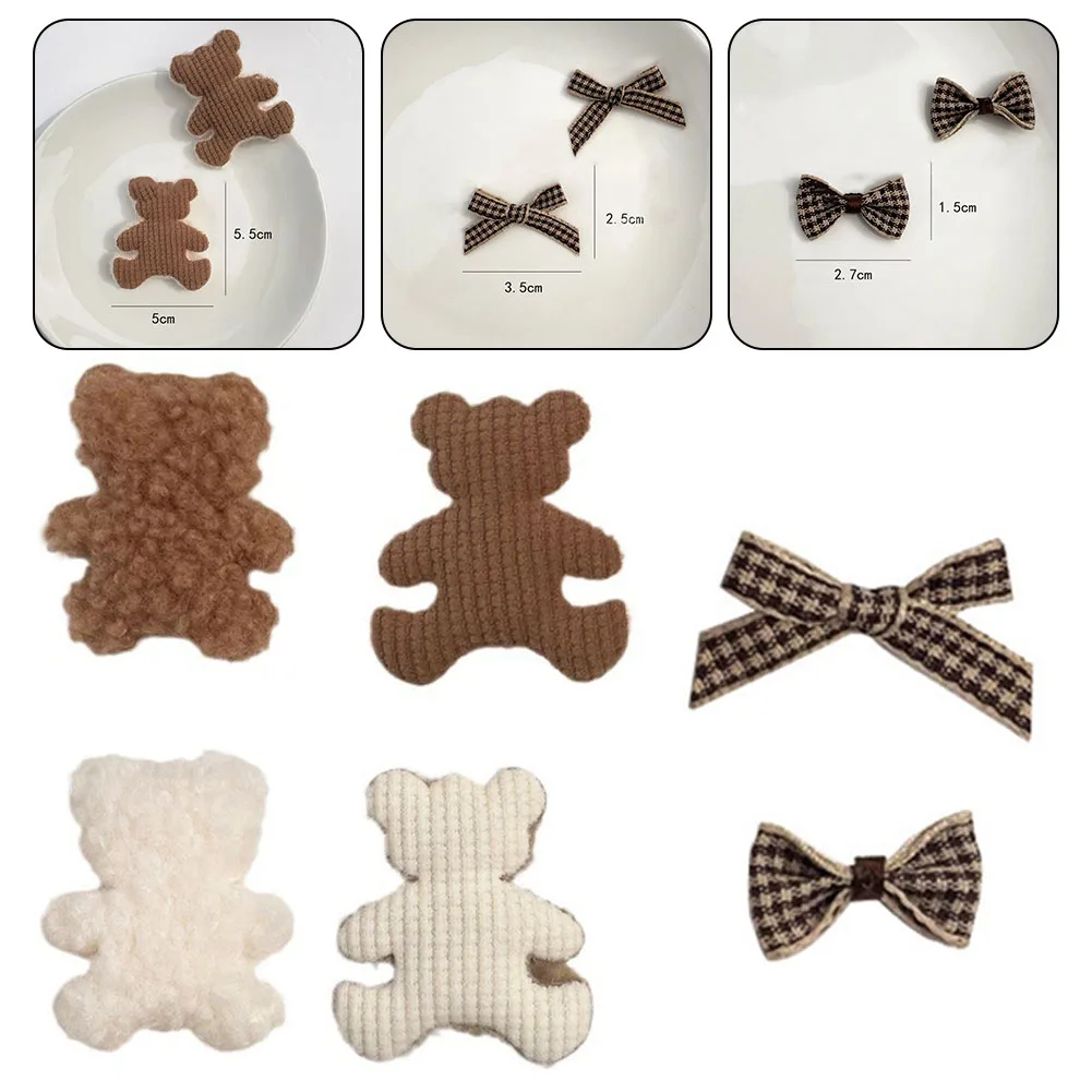

10pcs Plush Bear Fabric Bowknot Label Diy Hairpin Decoration Hair Accessories Decor Making Supplies Gift Toy For Children