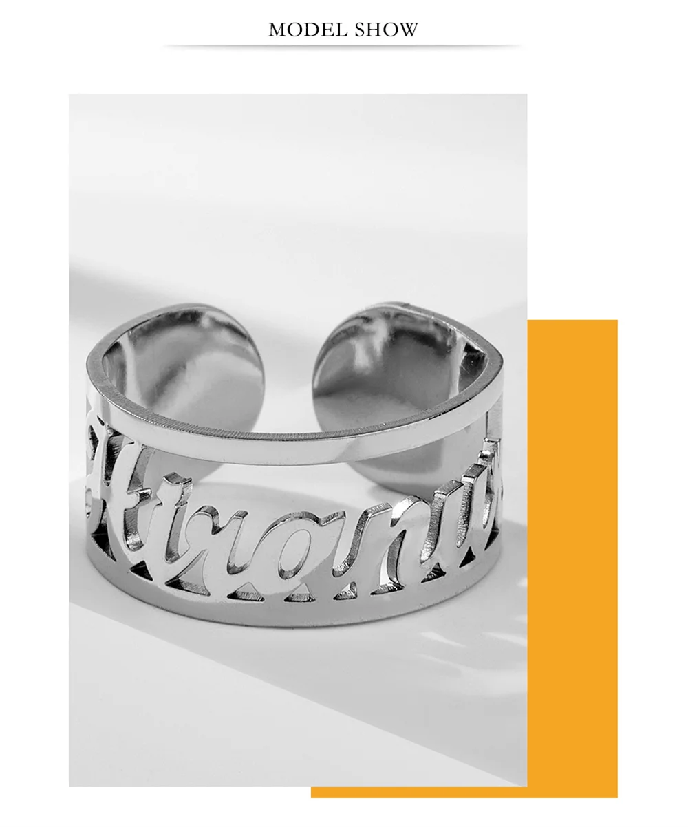 Mode Benutzerdefinierte Name Ringe Für Männer Frauen Personalisierte Hohl Edelstahl Name Ring Schmuck Mutter der Tag Weihnachten Geschenke – Detail 6