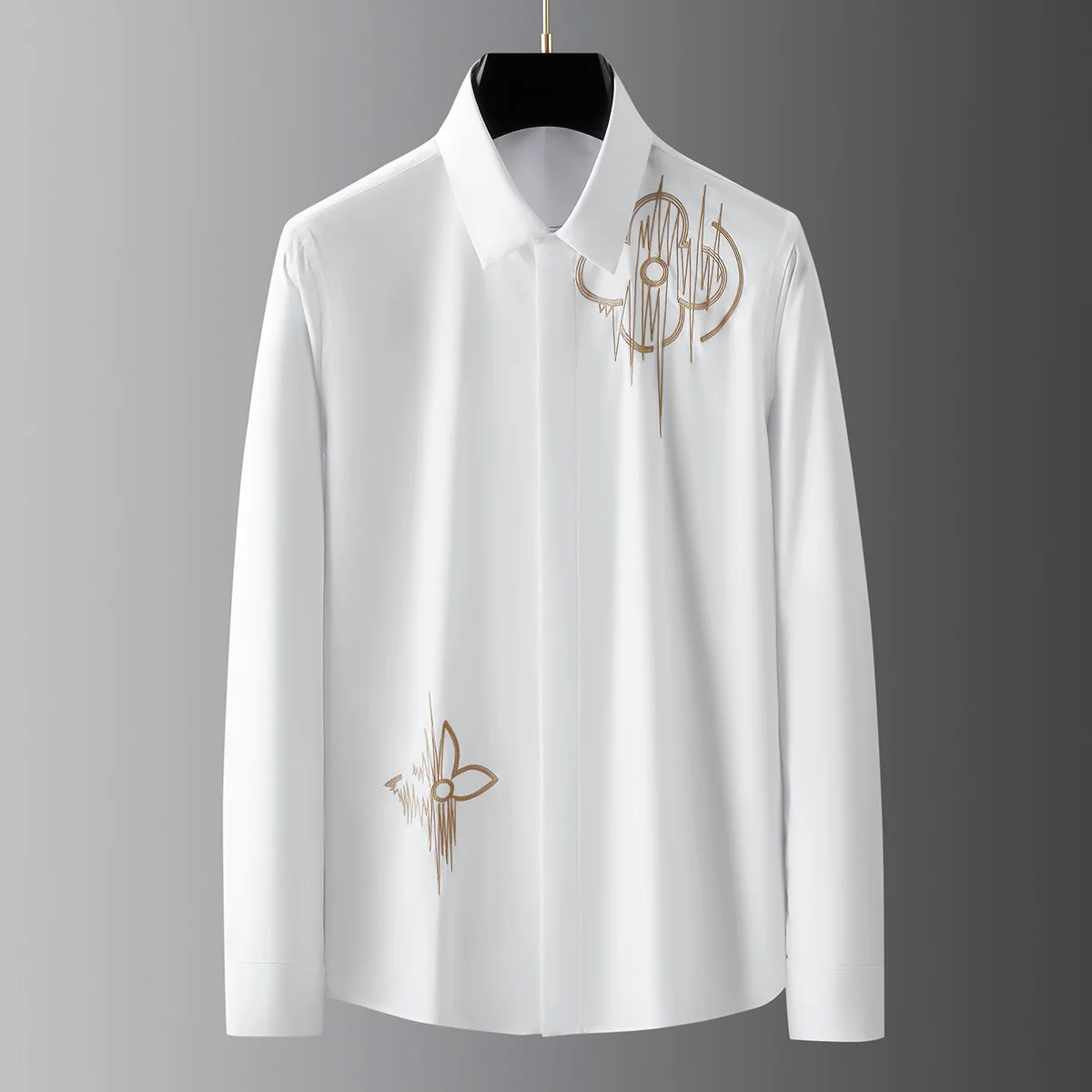 

European and American spring fashion brand flowers exquisite embroidery men's long-sleeved shirts casual men's wear