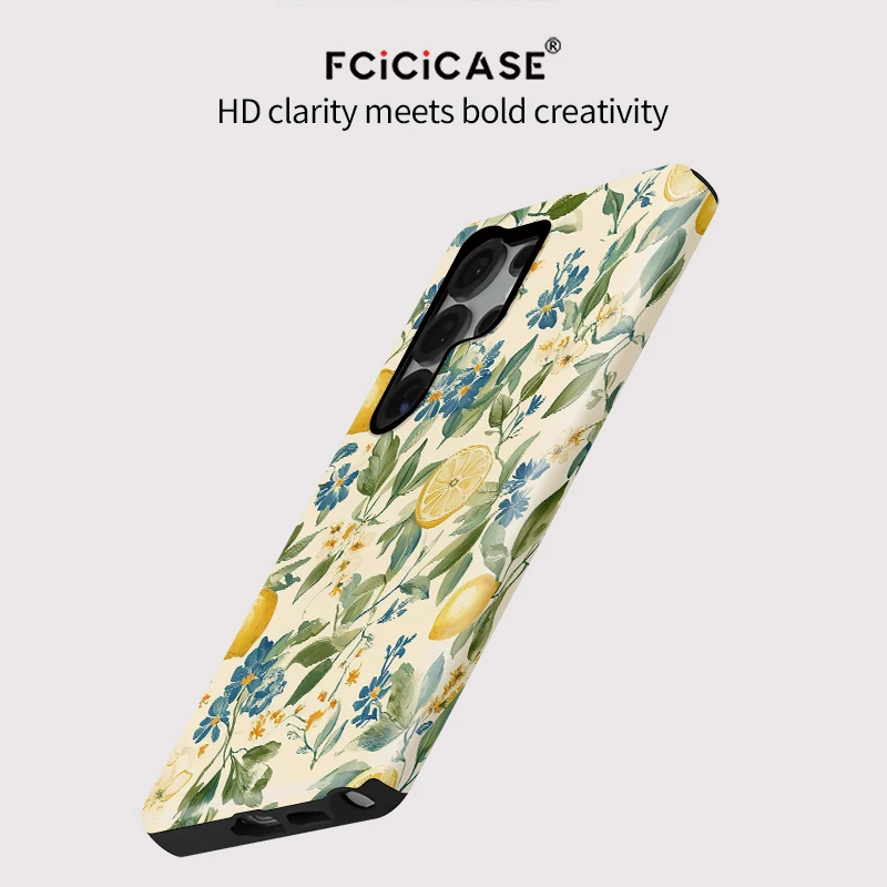 Flower Lemon Pattern Phone Case with Dual-Layer Bumper Cover