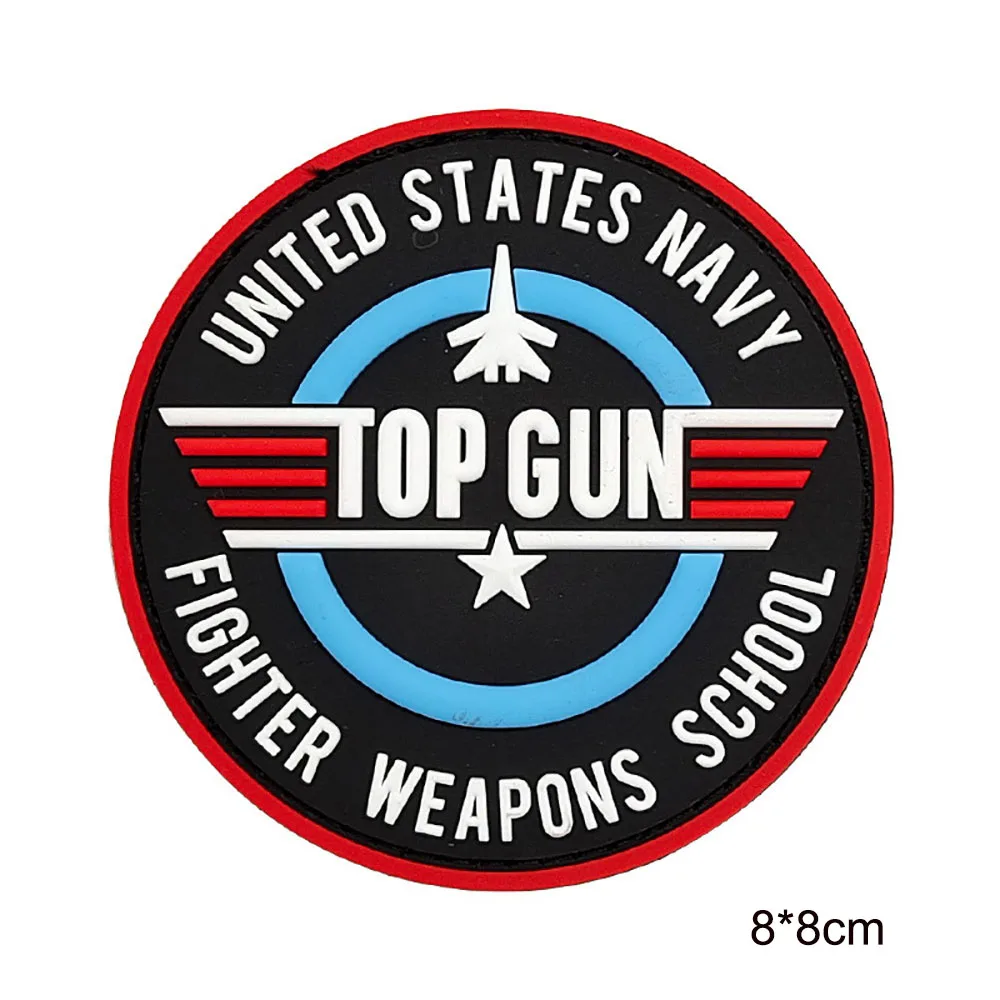 Top Gun Pilot Badge Tactical Morale Badge American Flag PVC Hook and Loop Patches Backpack Decorative Sticker