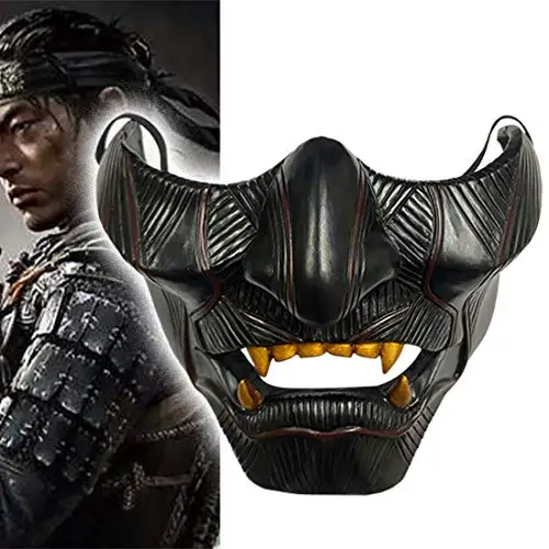 Fantasma de tsushima máscara jin sakai cosplay meia face samurai guerreiro rosto prop halloween