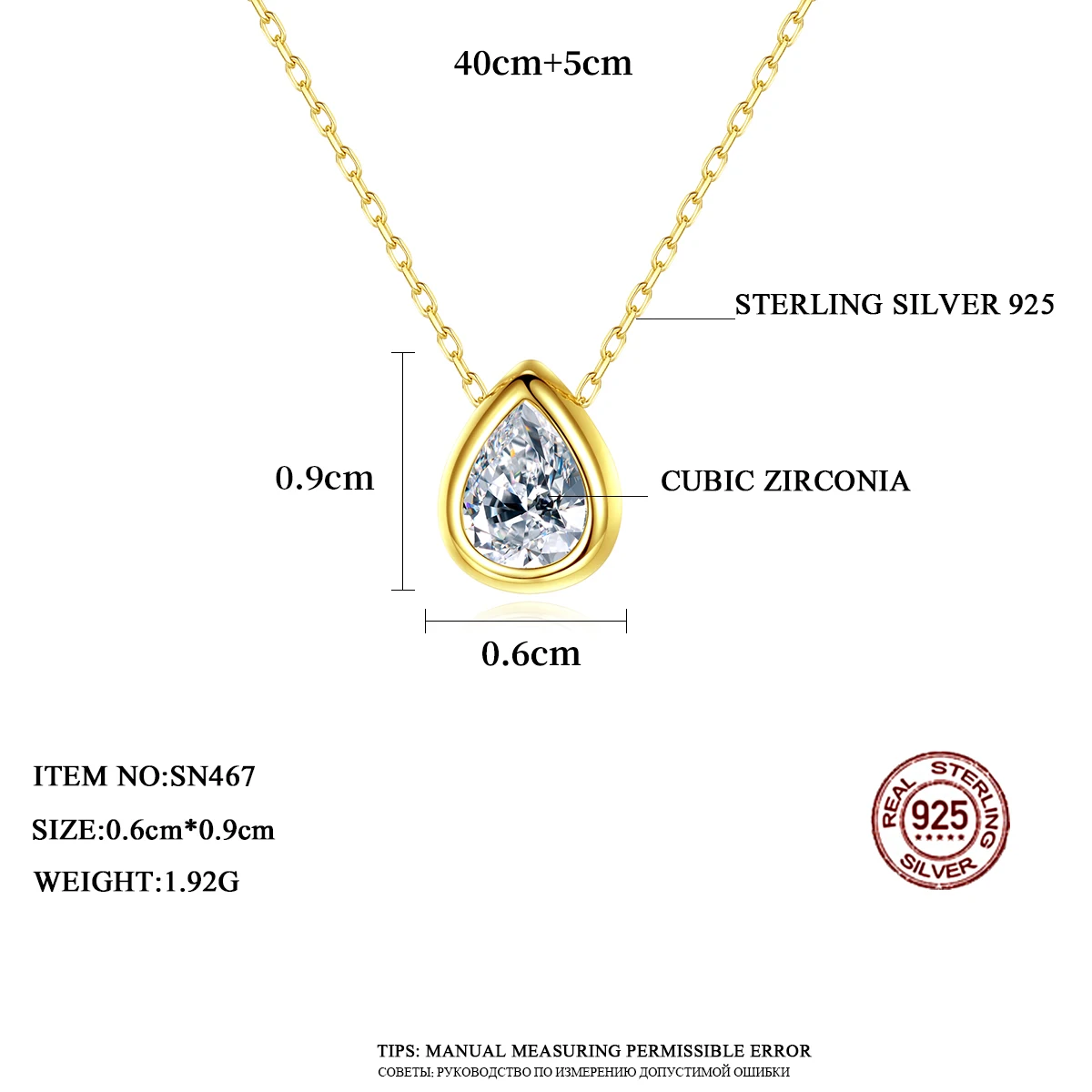 Ciondoli goccia d'acqua in argento sterling Collana a catena con castone con castone elegante da donna con temperamento cubico_voghion.com