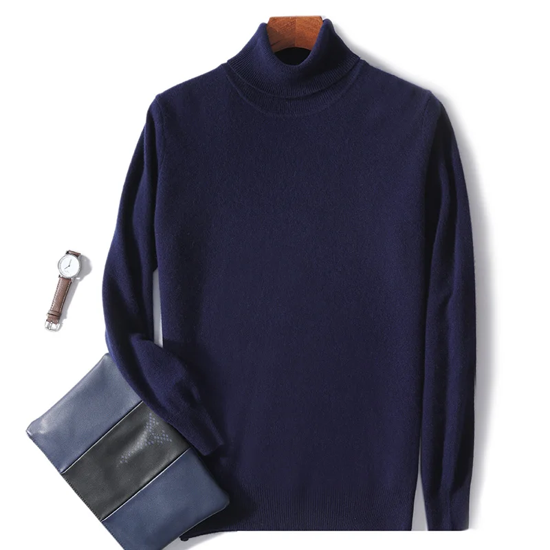 Men's Pure Wool Turtleneck Sweater Basic Sweater High Collar Knitted Wool Sweater Winter Hoodie Large Size High end Loose Leisure Versatile Base Sweater