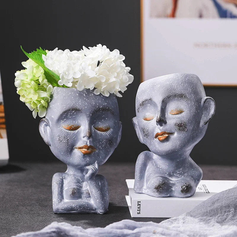 

New Modern Nordic Style Creative Portrait Vase Human Head Flower Vases Decorative Ornaments Resin Flowerpots Plant Pot Room Art