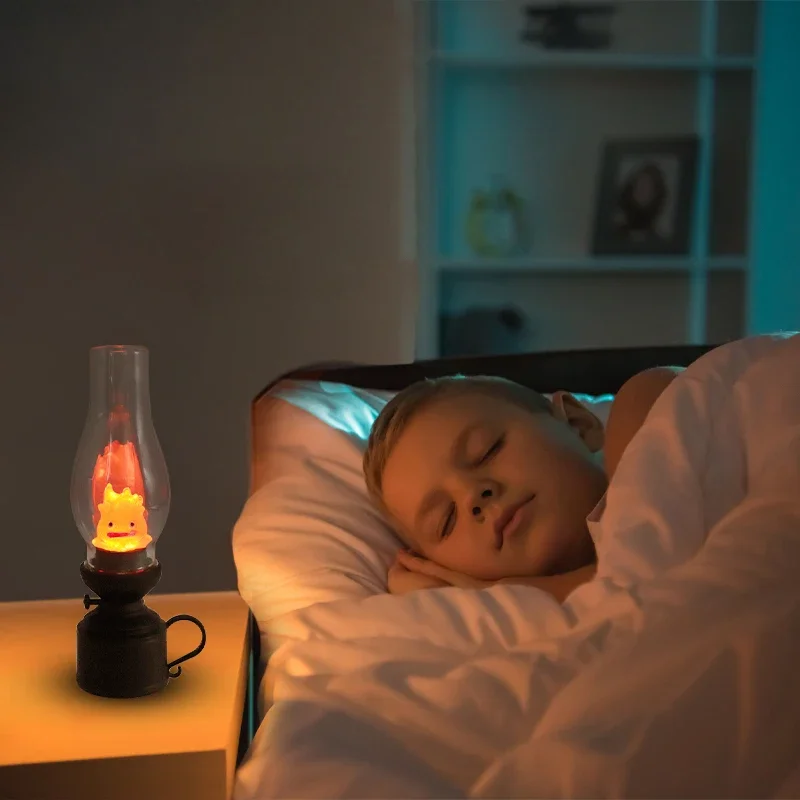 Night Light Calcifer Flameless Night Light Halloween Retro Decorative Candle Light Cartoon Anime Kerosene Lamp Bedroom Bedside Table Lamp