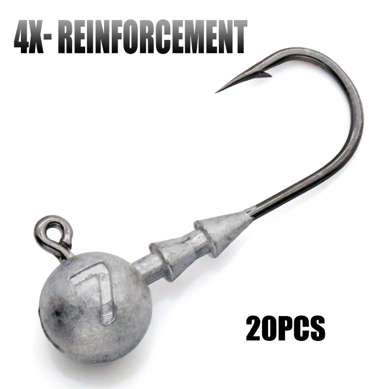 20Pcs  Jig Head Hook 3.5g 5g 7g 10g 14g Fishing Hook 4X Reinforced High-carbon Steel Softbait Pike Bass Fishing Tackle