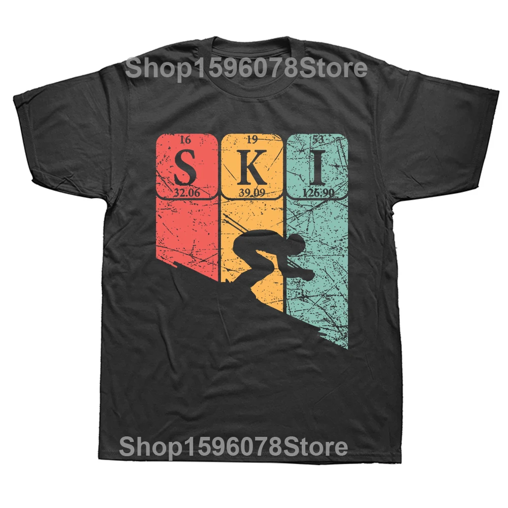 Lustige Ski Periodensystem Skifahrer Nerd Vintage T Shirts Sommer Skifahren Baumwolle Streetwear Kurzarm Geschenke T-shirt Herren Kleidung – Detail 2